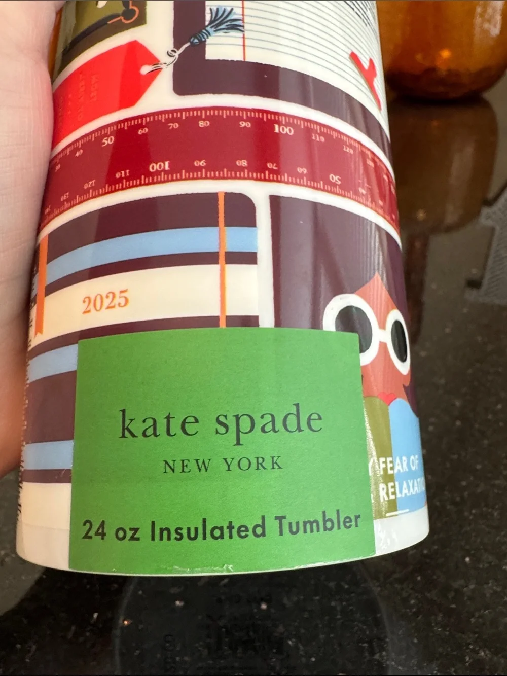 kate spade Brown and Multicolor Patterned Insulated Tumbler with Straw